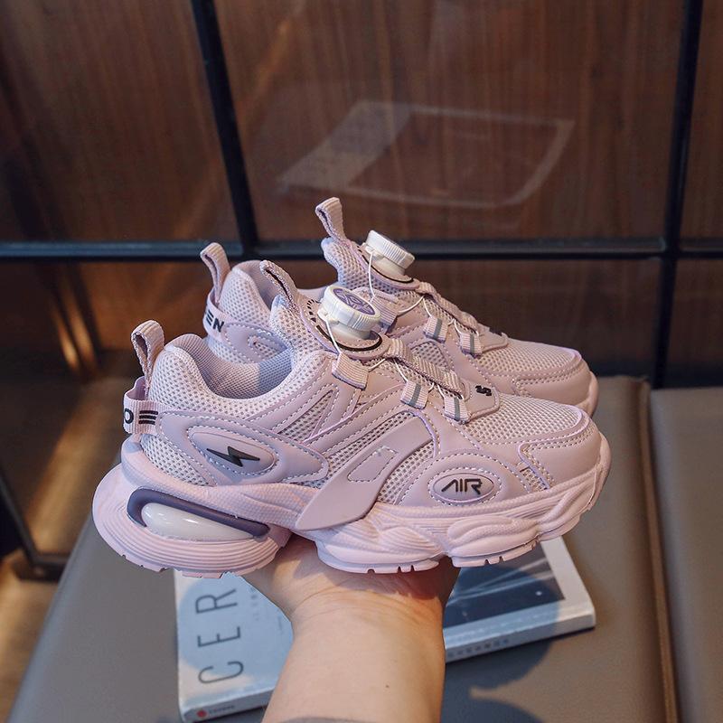 Girls dad shoes spring and autumn 2025 new rotating buckle children's students older children's sports shoes boys mesh running shoes