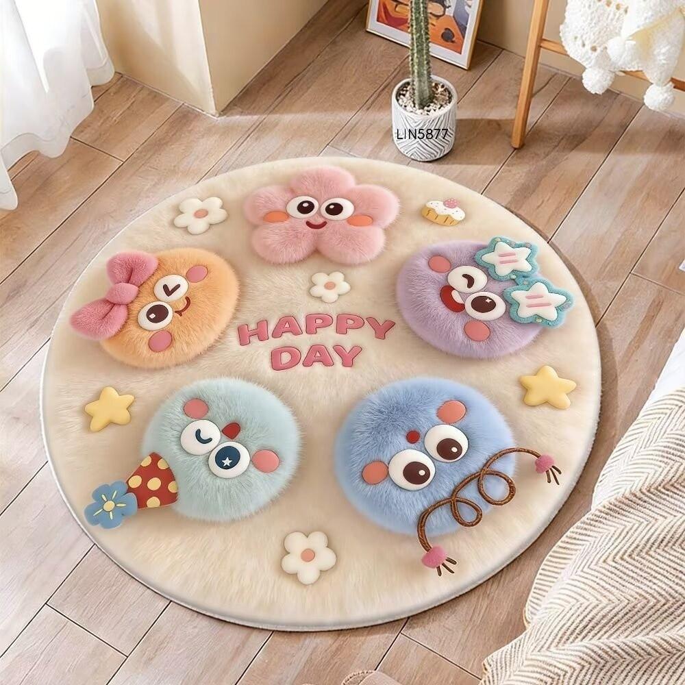 Cartoon Style 3D Stereoscopic Carpet Thick Fluffy Soft Circular Floor Mat Stereoscopic Vision Easy to Maintain Carpets