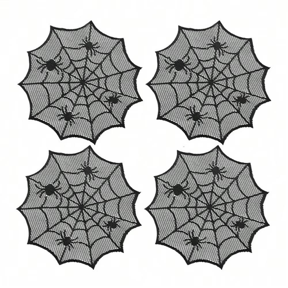 Polyester Spider Web Table Mat Hollow Out Halloween Placemats Spider Web Placemats for Home 4 Pieces