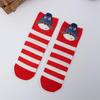Women's Mid-Calf Cartoon Striped Socks with 3D Ears - Christmas Style