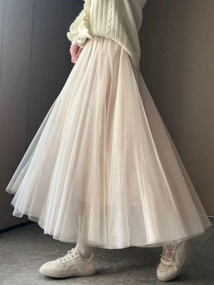 Women's 720° High Waist Pleated A-line Skirt - Mid-length, Mesh, Versatile for Dance or Casual Wear