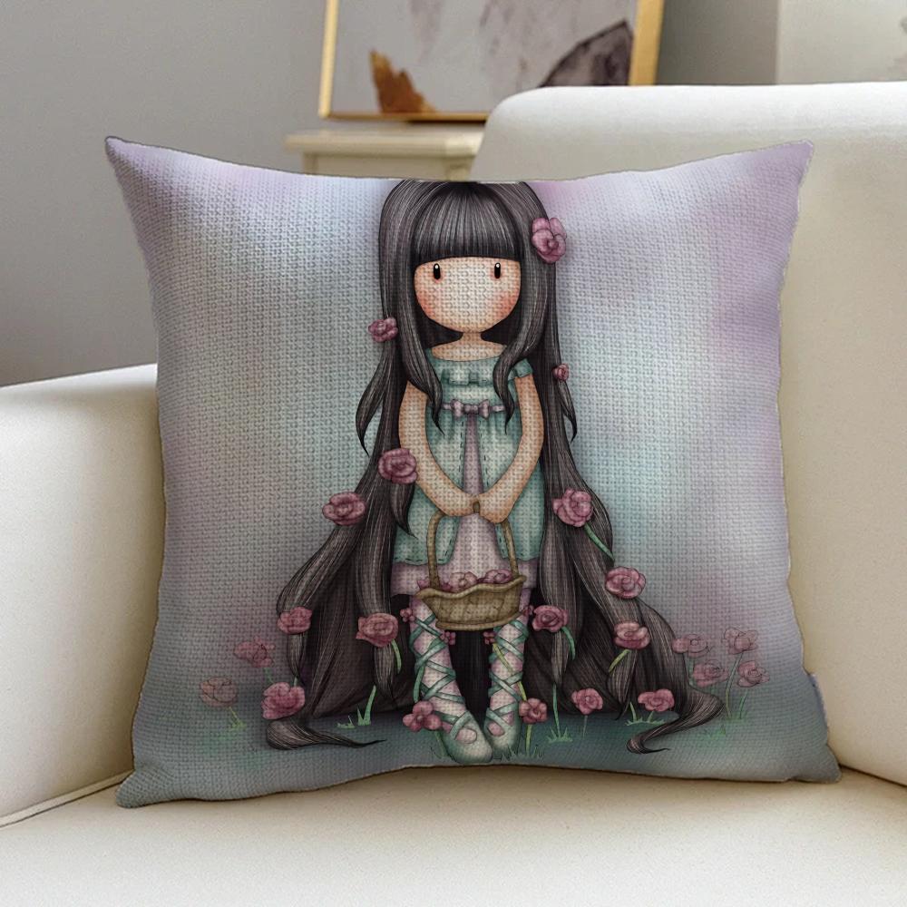 S-Santoro Gorjuss Cushion Cover Cushion Cover Pillowcase, Anti-Mite Invisible Zipper, Linen Sofa Cushion