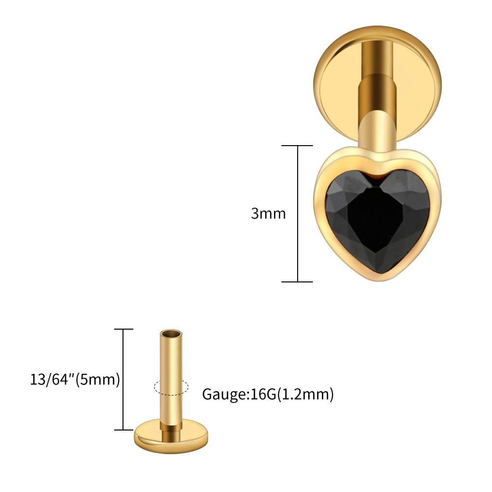 Right Grand ASTM F136 Titanium Heart Shaped CZ Flat Back Labret Stud 16G Garnet Cartilage Helix Ear Piercing Halloween Jewelry