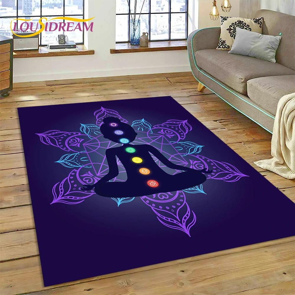3D Yoga Meditation Rainbow 7 Chakra Carpet Rug for Bedroom Living Room Home Sofa Decoration,Children Game Large Decor Floor Mat