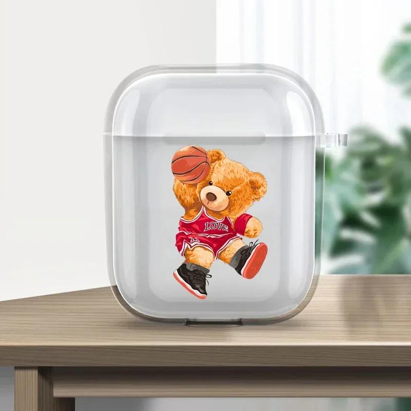Teddy Bear Earphone Case For Apple AirPods 4 3 2 1 Clear Protective Funny Cartoon Animal Transparent Cover For AirPods Pro2 Case