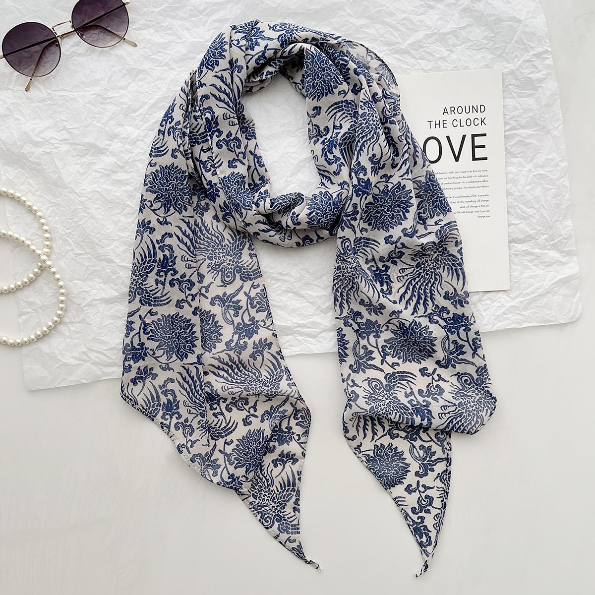 

Ежегодный Тонкий Принтованный Длинный Шелковый Шарф Женский Универсальный Шарф Многофункциональный Декоративный Платок Повязка на Голову 180cm