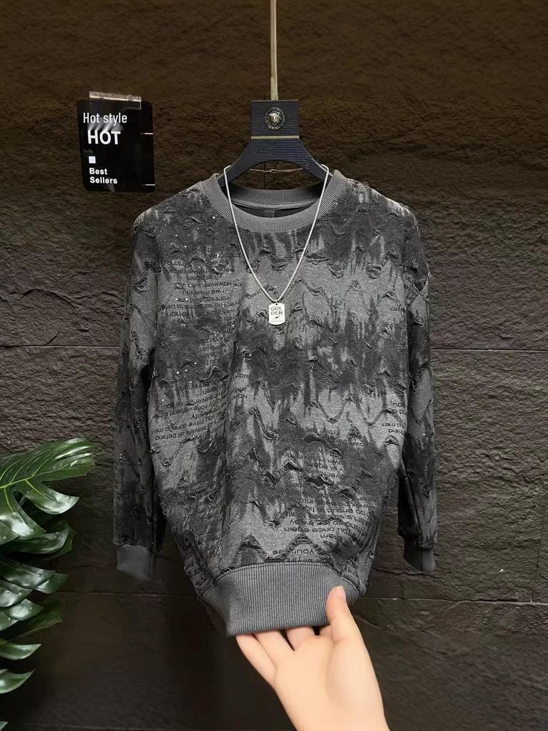 Herren Trendy Glitzer Ripped Hoodie: Lässiges Rundhals-Langarmshirt für Frühling/Herbst