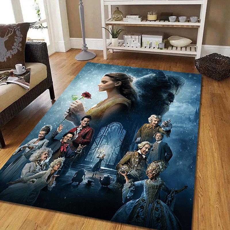1pc Beauty and the Beast Carpet Area Rug, Bedroom, and Playroom Durable, Stain-Resistant, and Easy To Clean, Living Room