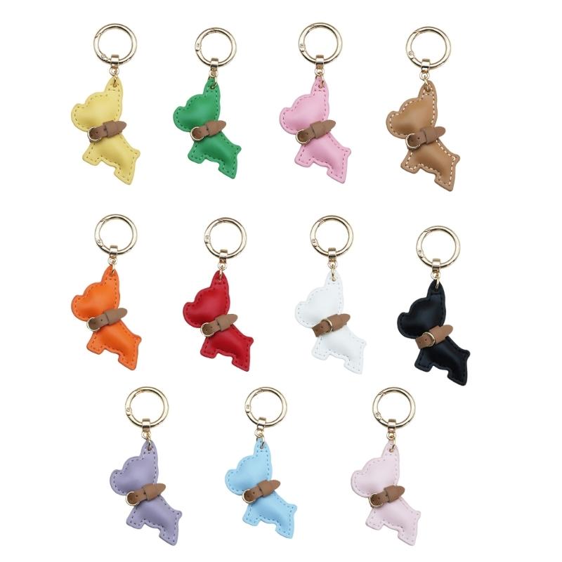 Car Hanging Ornament Key Chain PU Leather French Bulldog Key Chain Creative Gift Bag Charm Pendant Decoration