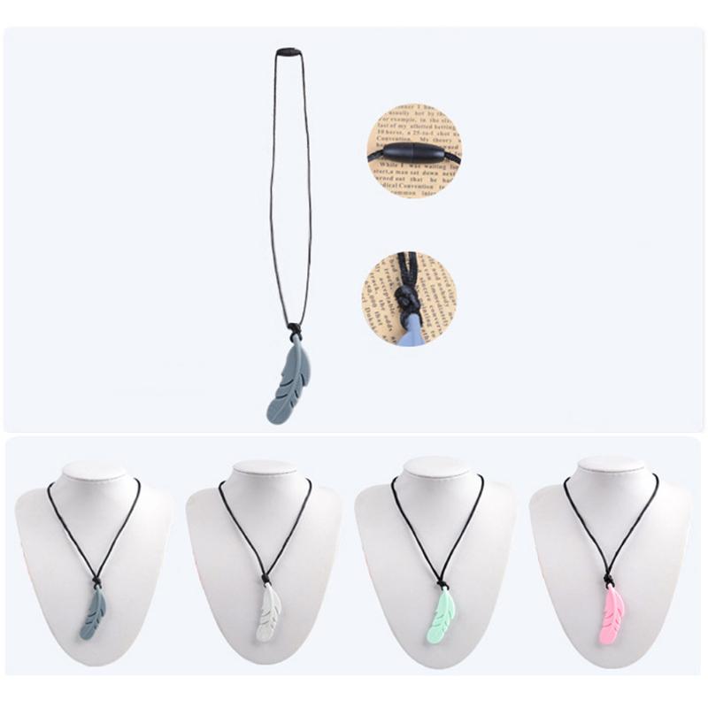 Nursing Feather Pendant Baby Teether Silicone Soother Chew Toy Teething Necklace