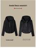 Women's Black Thickened Half-Zip Fleece Hoodie for Autumn/Winter 2025