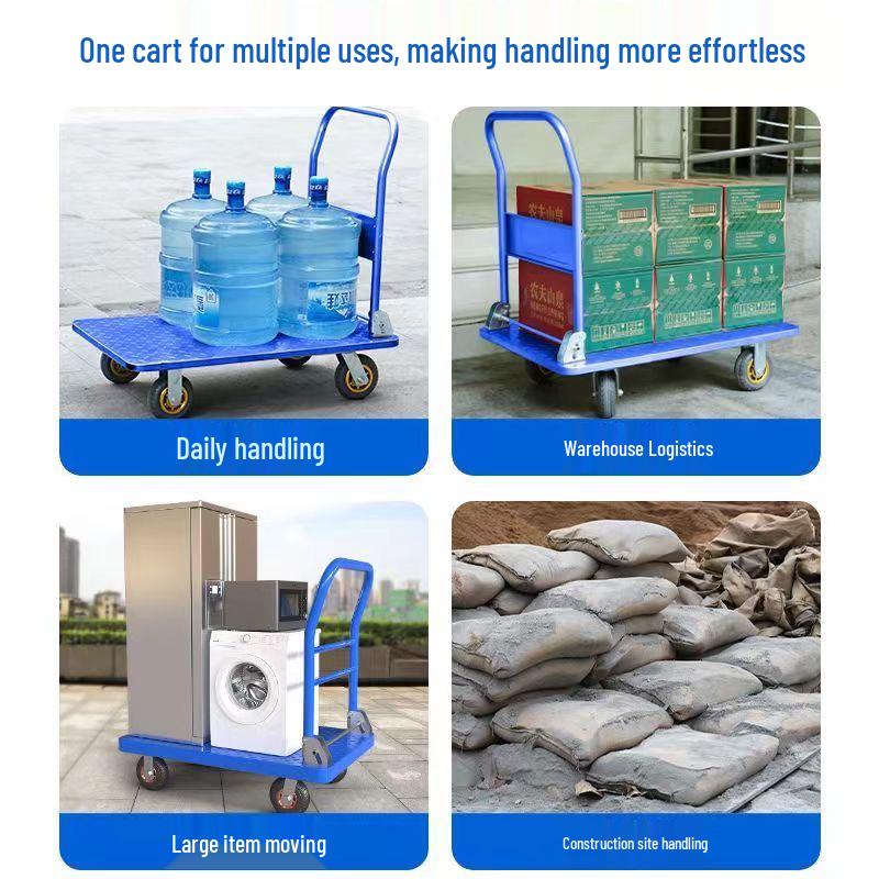 Foldable Flatbed Hand Truck - Silent Logistics Cargo Transport Cart with Strong Load-Bearing Steel Plate for Warehouse Use.