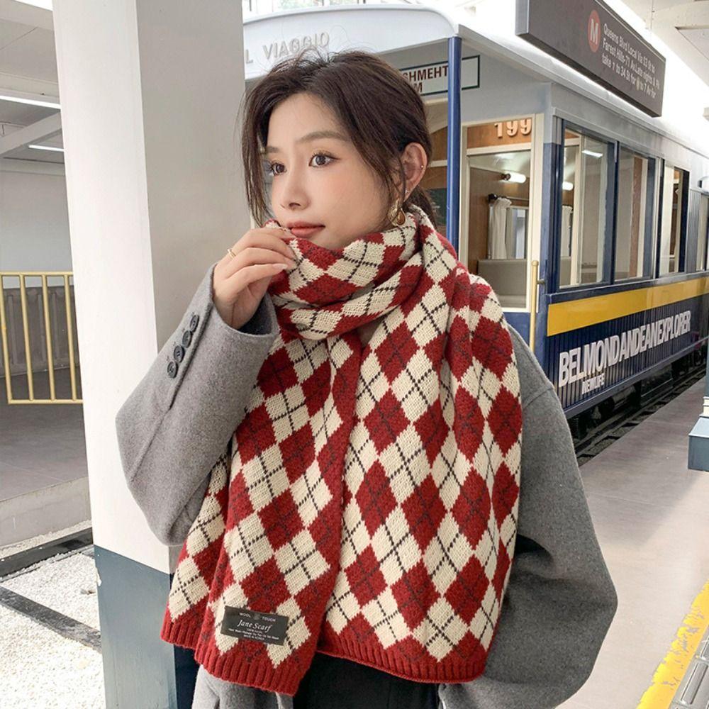 Plaid Check Scarf Thickened Winter Cashmere Shawl Fashion Y2K Checkered Scarf Unisex