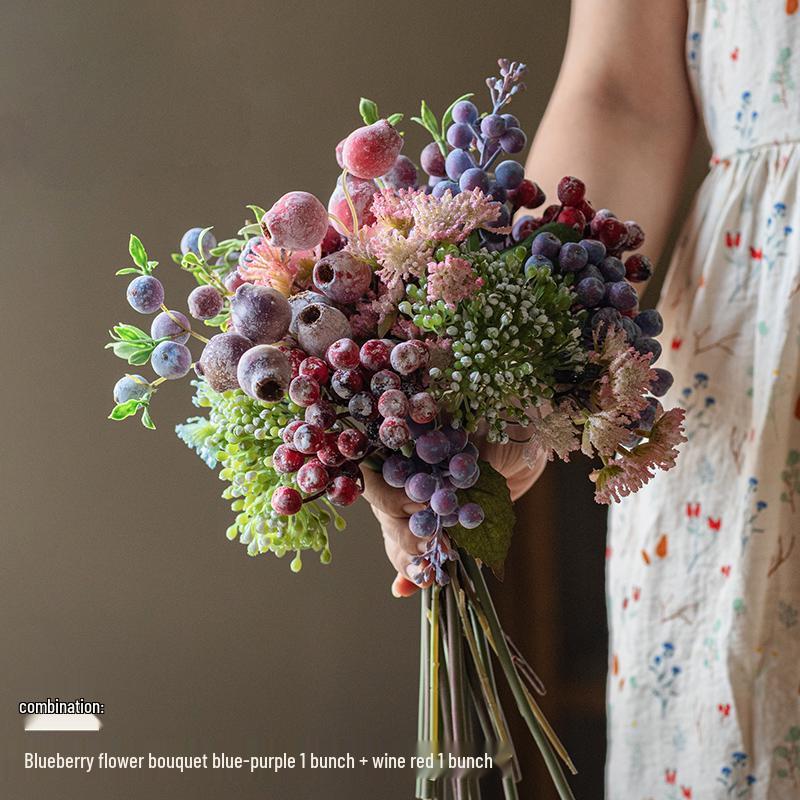 Bionic Blueberry Artificial Flowers for Living Room Decoration - Dried Flower Bouquets Arrangement