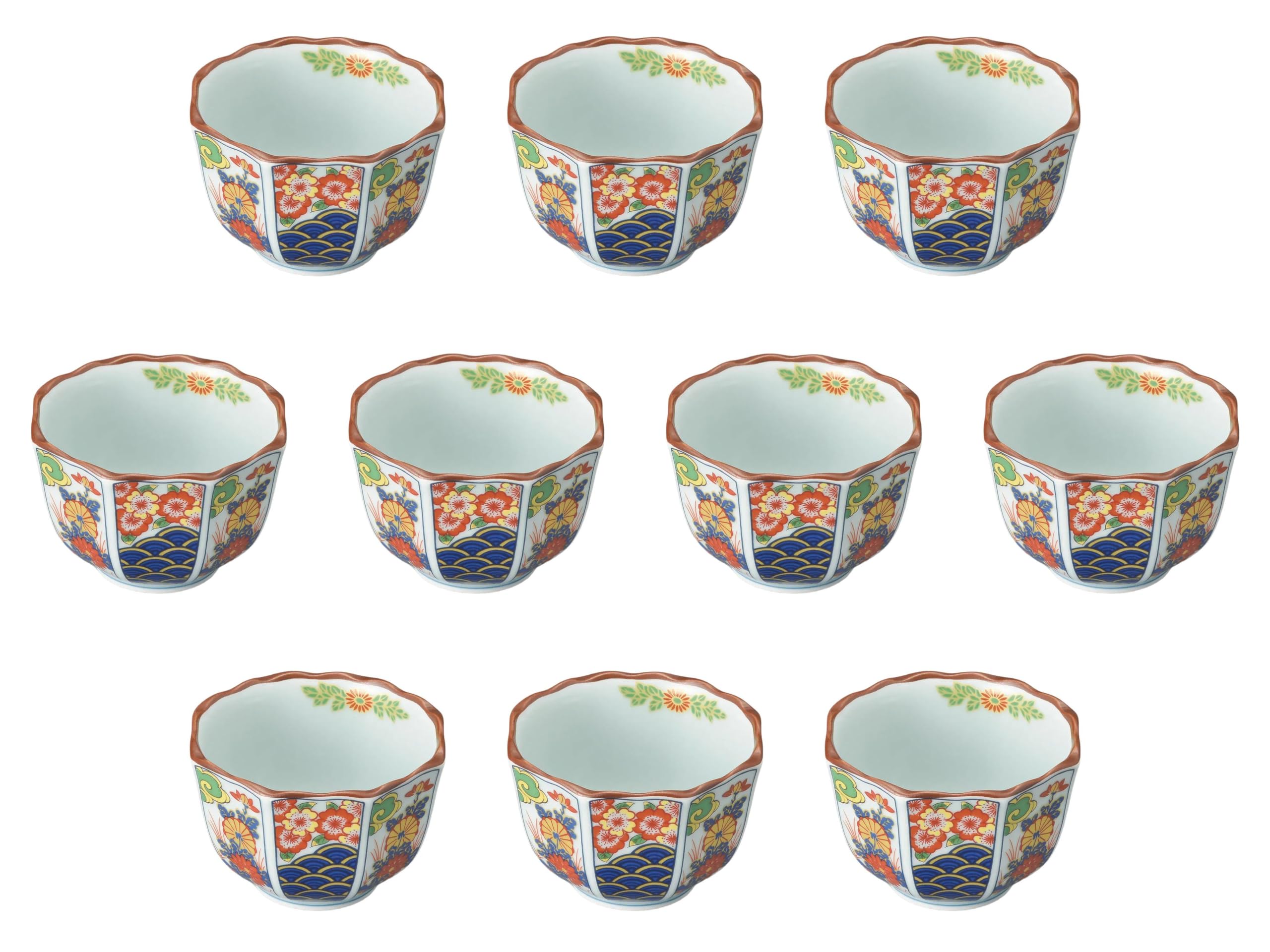 

Set of 10 Nishiki Seigaiha Octagonal Small Plates x Arita Ware Small Plates Setomonohonpo Ko-Imari [8.7 5.5 cm]
