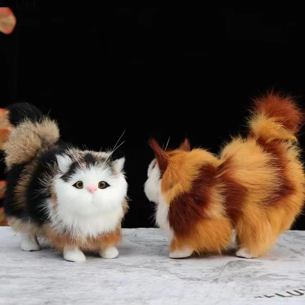 Sitting Posture Realistic Cat Stuffed Doll 3D Eyes Lifelike Cat Plush Toy  Home Decor