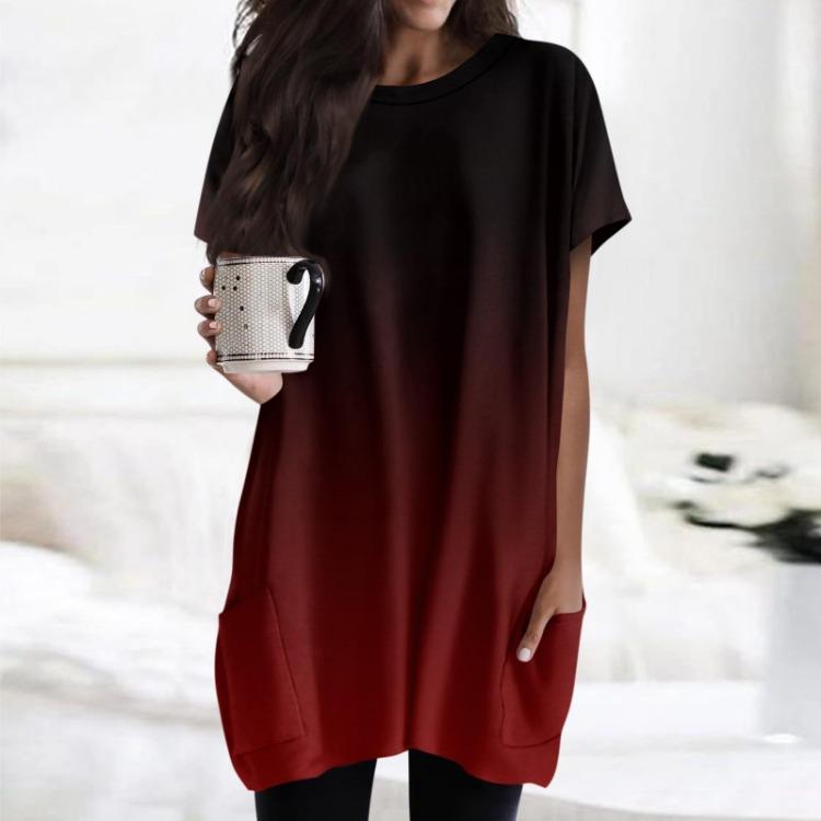 Regular Fit Women T Shirt Short Sleeves Round Neck Pocket Print Tops