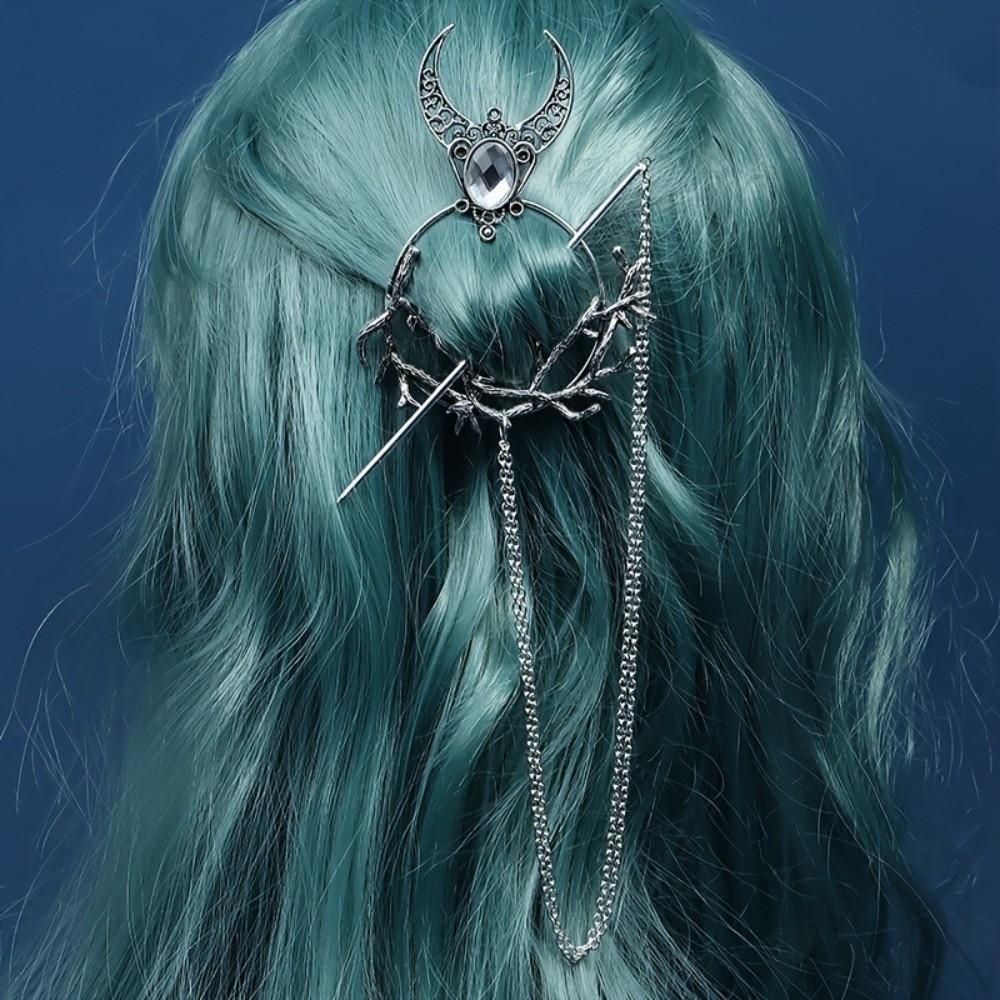 Beautiful Crescent Branch Gothic Hair Stick Antiqued Retro Pentagram Hairpin for Women
