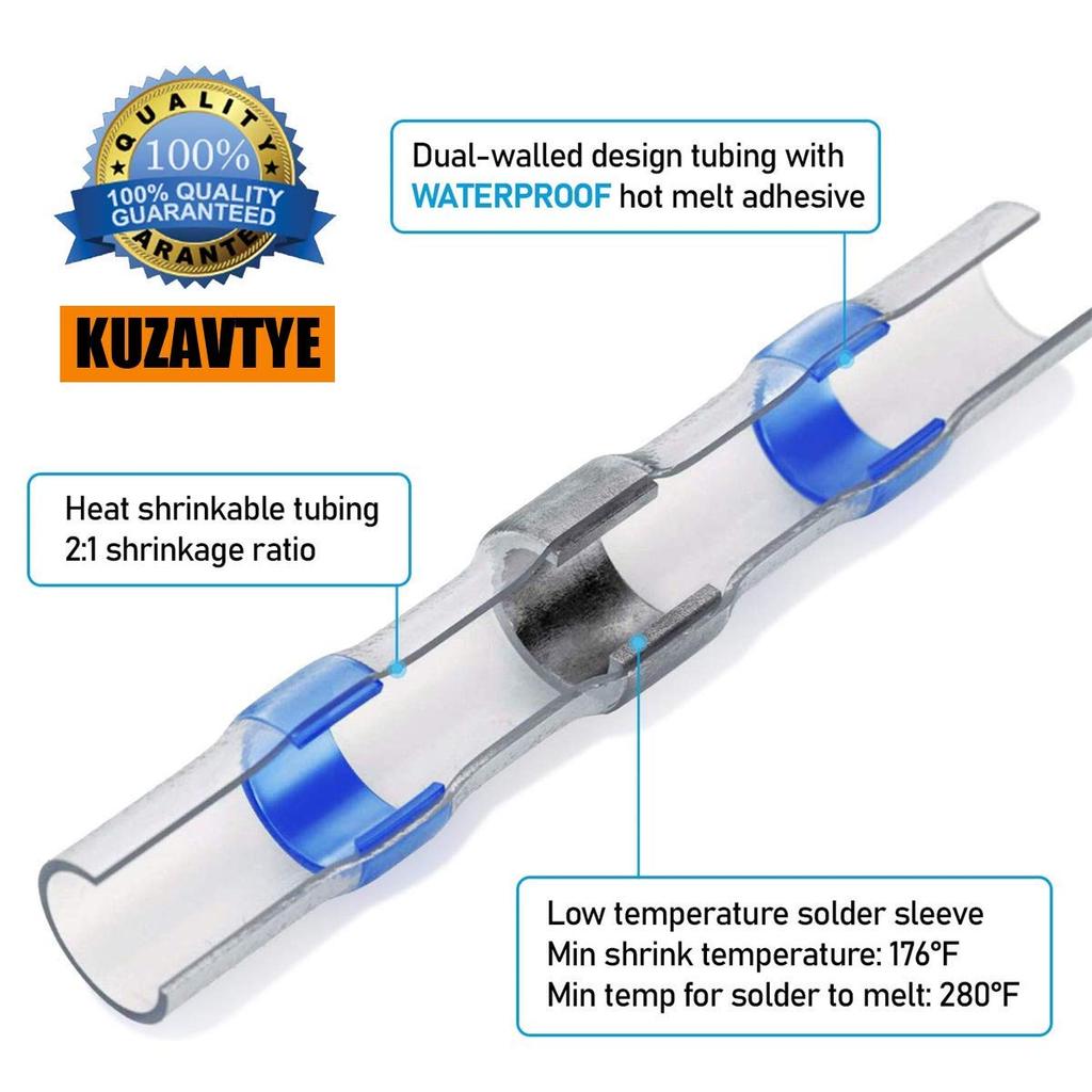 100pcs Waterproof Solder Seal Heat Shrink Butt Wire Connectors Terminals Electrical Copper with a Soldering Sleeve