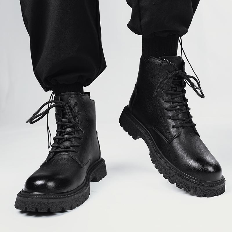 Fashion Genuine Leather Men Ankle Boots Black High Top Men Boots 2025 Winter Warm Outdoor  Boot Punk Style Man Motorcycle Boots