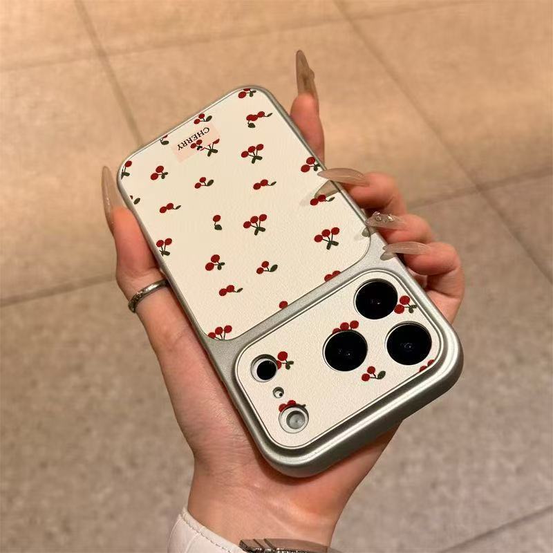 Cherry Pattern Sheepskin Anti Drop Protective Phone Case Compatible With Apple Iphone