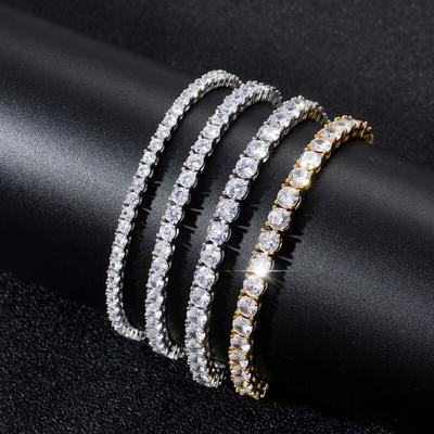 Tarnish Free Silver Cubic Zirconia Tennis Hand Chain 3mm 4mm 5mm Stainless Steel Classic Iced Out CZ Diamond Bracelet for Men