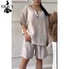 Women's Fashion Casual Summer Spring Solid Color Print 1/2 Sleeves V-Neck Trousers Pants Suits