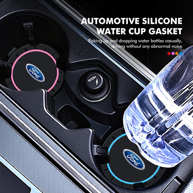 For Ford 2Pcs Car Logo Silicone Coaster Anti-Slip Water Cup Drink Mats Auto Accessories Escort KA Flex Everest KA Expedition
