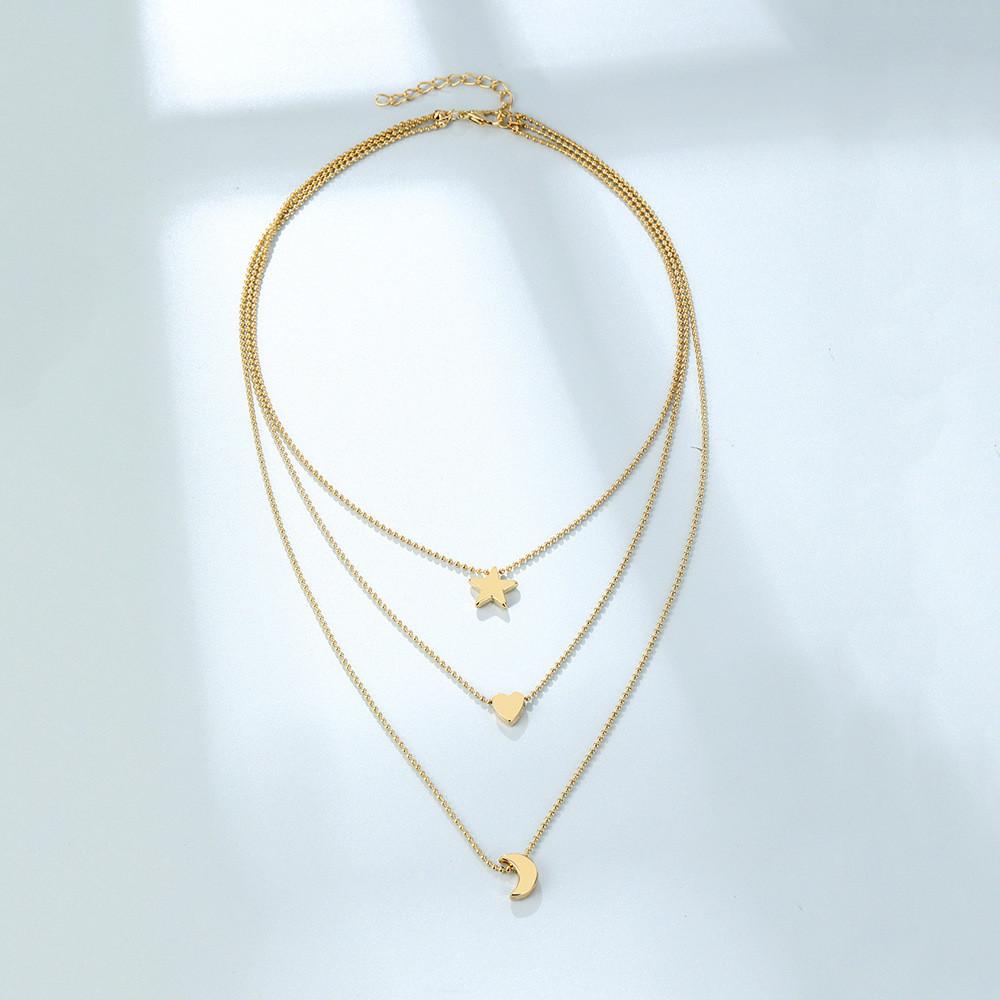 Stunning Geometric Heart Moon Star Pendant Necklace For Women In Trendy Gold And Silver