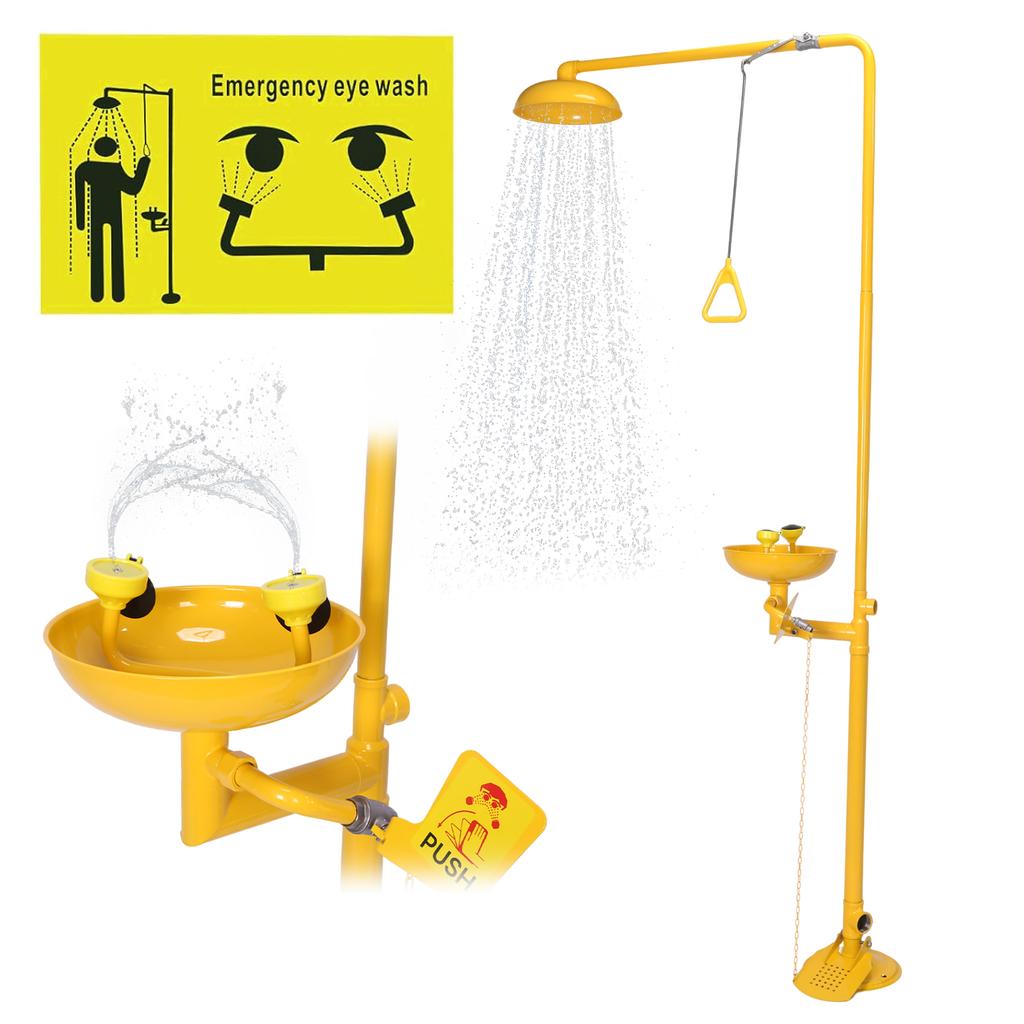 Emergency Eye Wash & Shower Equipment NPT Thread Integrated Eyewash and Shower System with Emergency Sign for Industrial Lab Use
