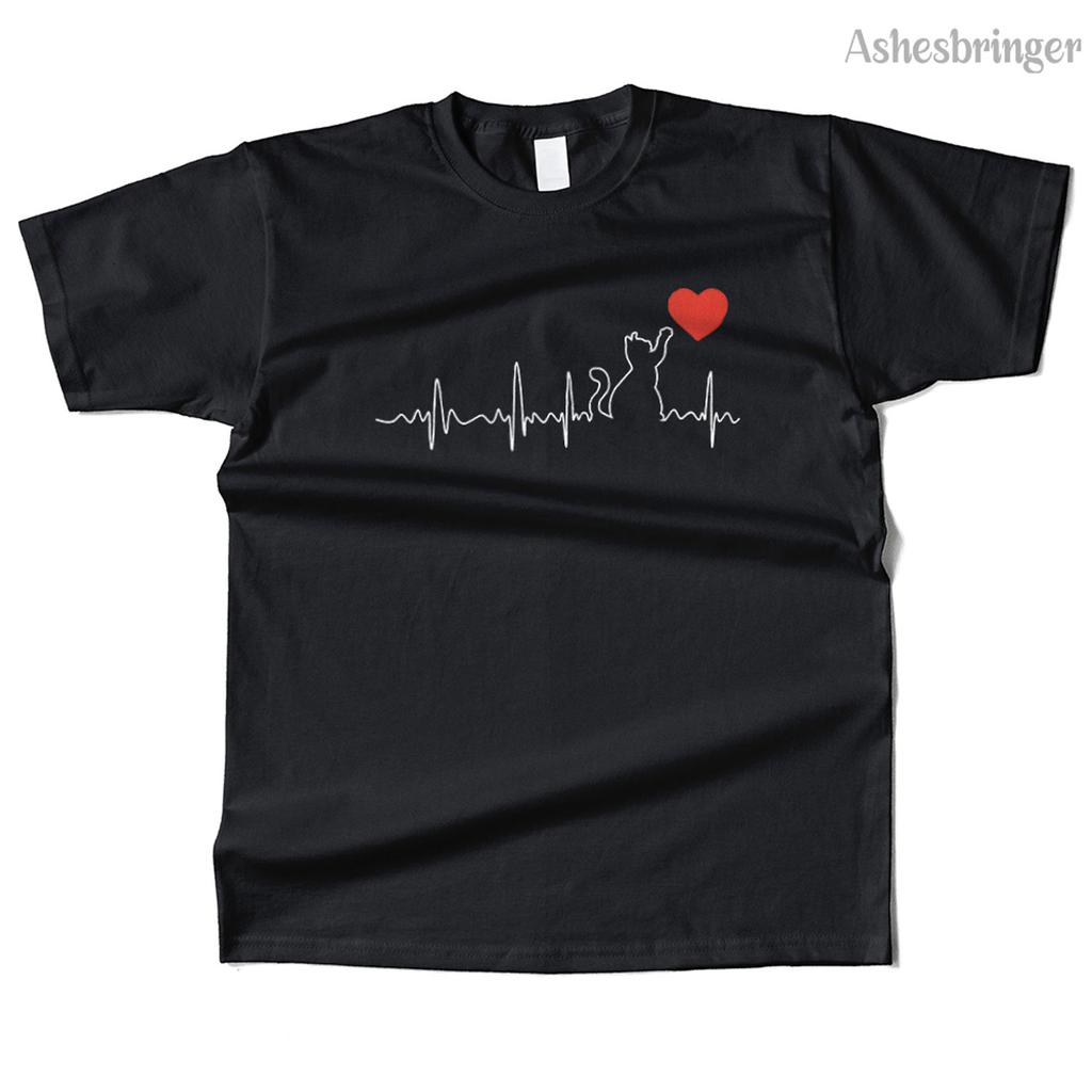 Unisexs Cotton Cat Heartbeats Graphic High Quality T Shirt Street Casual Style Tee for Unisex and Women
