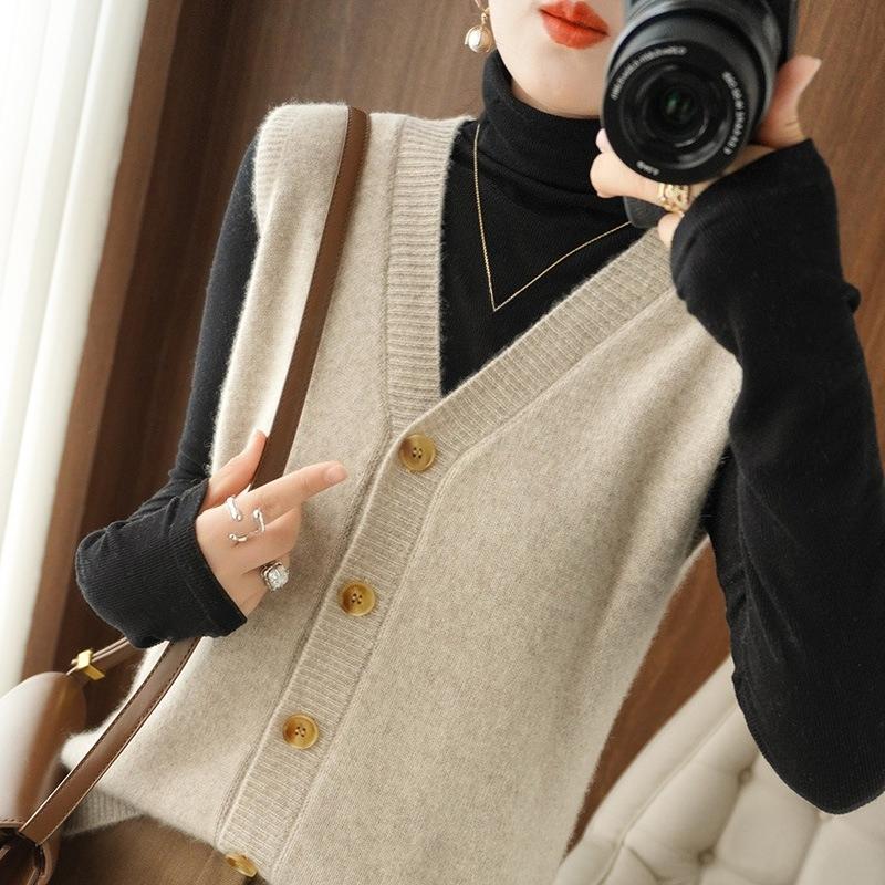 TIFICY Women s Fashion Casual Fall Winter Solid Color Print Sleeveless V Neck Tops Women s Clothing Woolen Knitwear Sweaters S