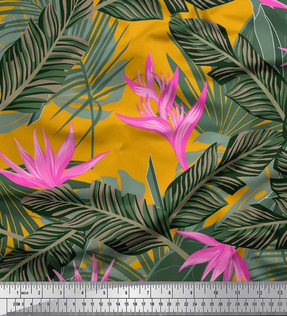 Soimoi Japan Crepe Satin Stoff Blomster & Blader Tropisk Stoff Prints etter meter 42 tommer