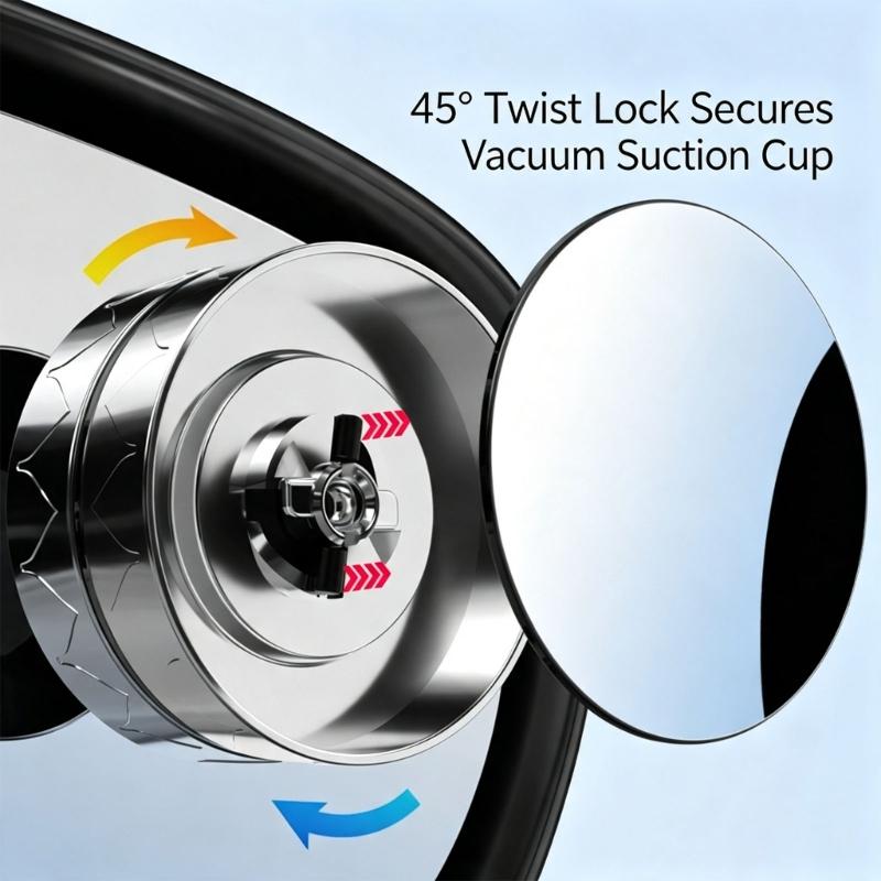 Round Side Mirror Blind Area Mirror Pair, 360 Adjustable Suction Cup Add-On for Rearview Parking and Curbside Checks, Easy To Install