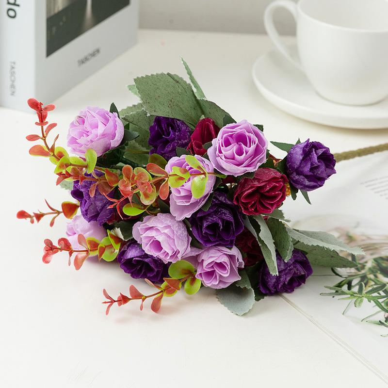 21 Heads Artificial Fake Rose Bouquets Flowers Decoration for Table Home Office Wedding Bridal Shower House Kitchen Decoration