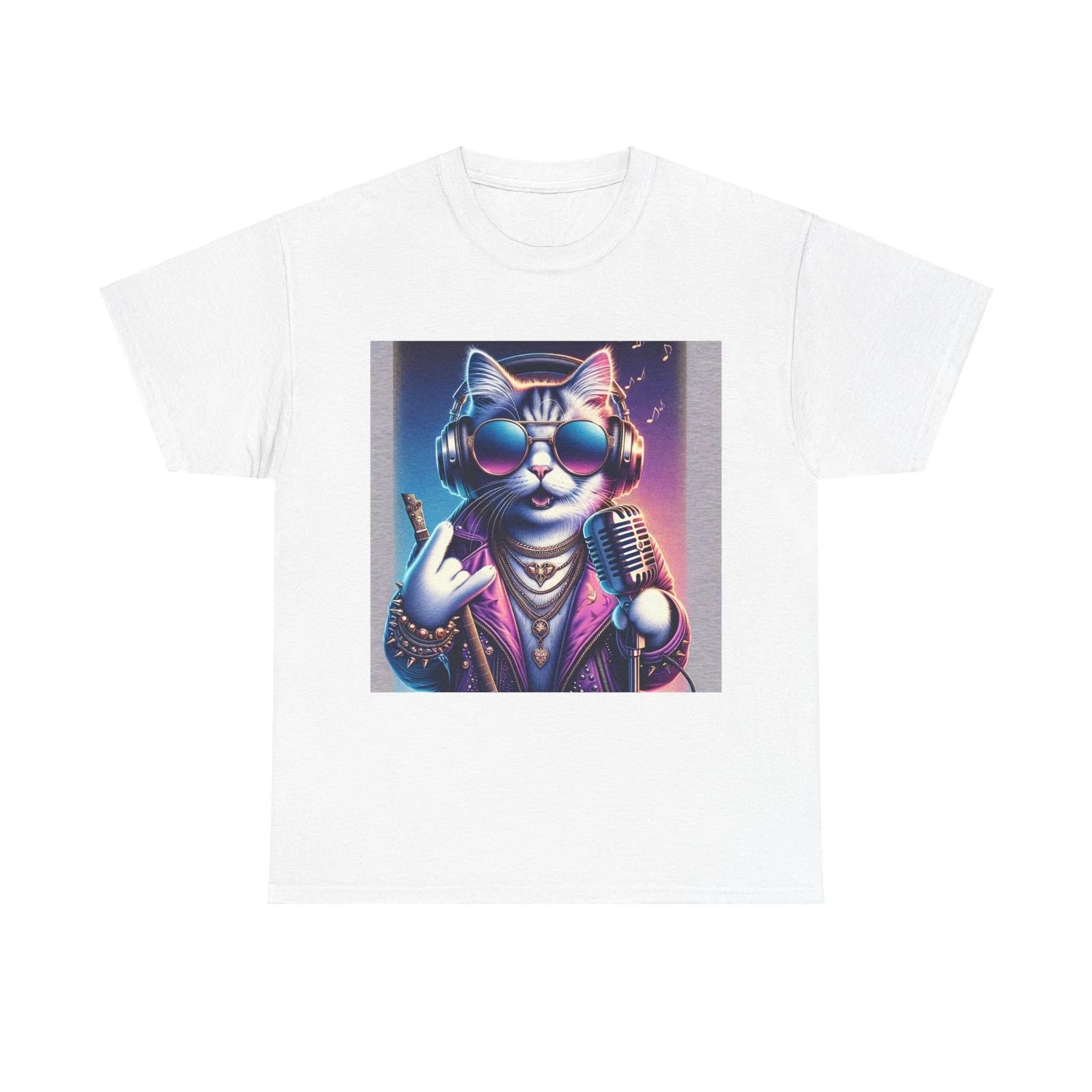 Unisex Adult T Shirt Cool Cat Rock Star Artwork Vibrant L