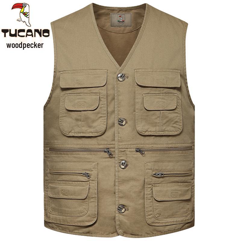 Woodpecker Men's Warm Fleece Lined Vest - Thickened Cotton Sleeveless Jacket for Autumn and Winter