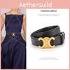 Color Solid Fashionable Gold Buckle Design Women Double Layer Cowhide Belt