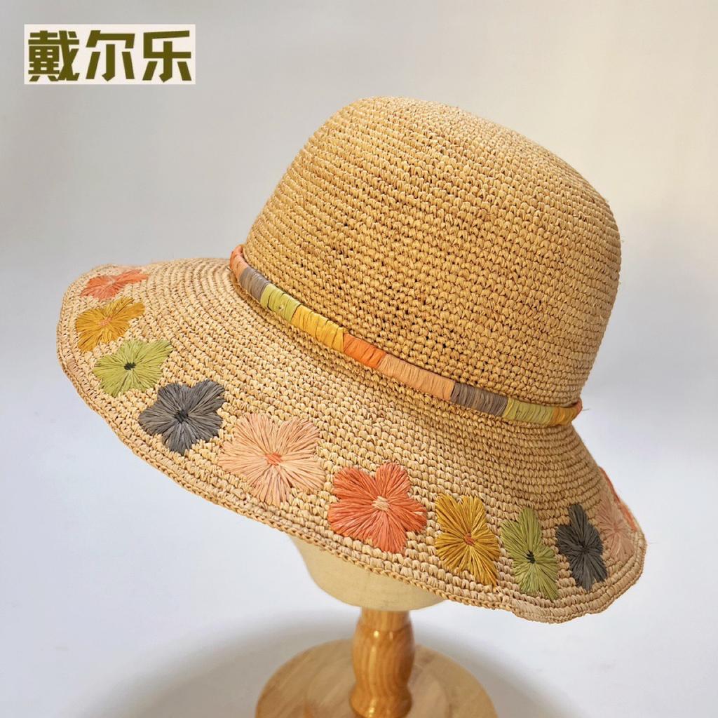 Lafite Straw Hat Handmade Hook Flower Bucket Hat Women'S Spring And Summer Breathable Sunshade Sunscreen Hat Supply
