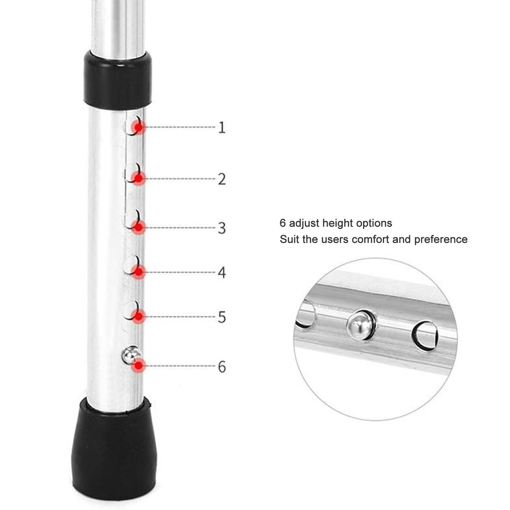 Elderly Folding Walker 6 Height Adjust 4 Legs Stainless Steel Walking Aid with Red Wheels Single Bend