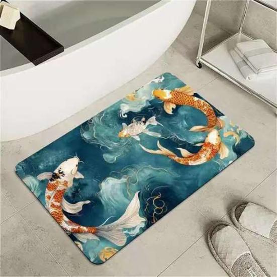 3D Optical Illusion Rug Realistic Fish Pond Area Rug Washable Goldfish Pond Doormat Non-Slip Floor Mat for Kids Playroom Living Room Bedroom Entrance