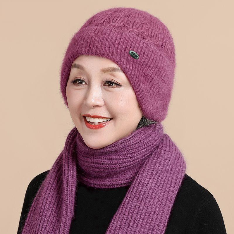 Warm Knitted Hat and Scarf Set for Middle-Aged and Elderly Women – Perfect for Autumn and Winter