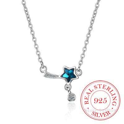 Collier Pendentif Charm Étoile Cristal Bleu Argent Sterling 925 Pour Femmes Mariage Fête Romantique Bijoux Ras du Cou/gavja
