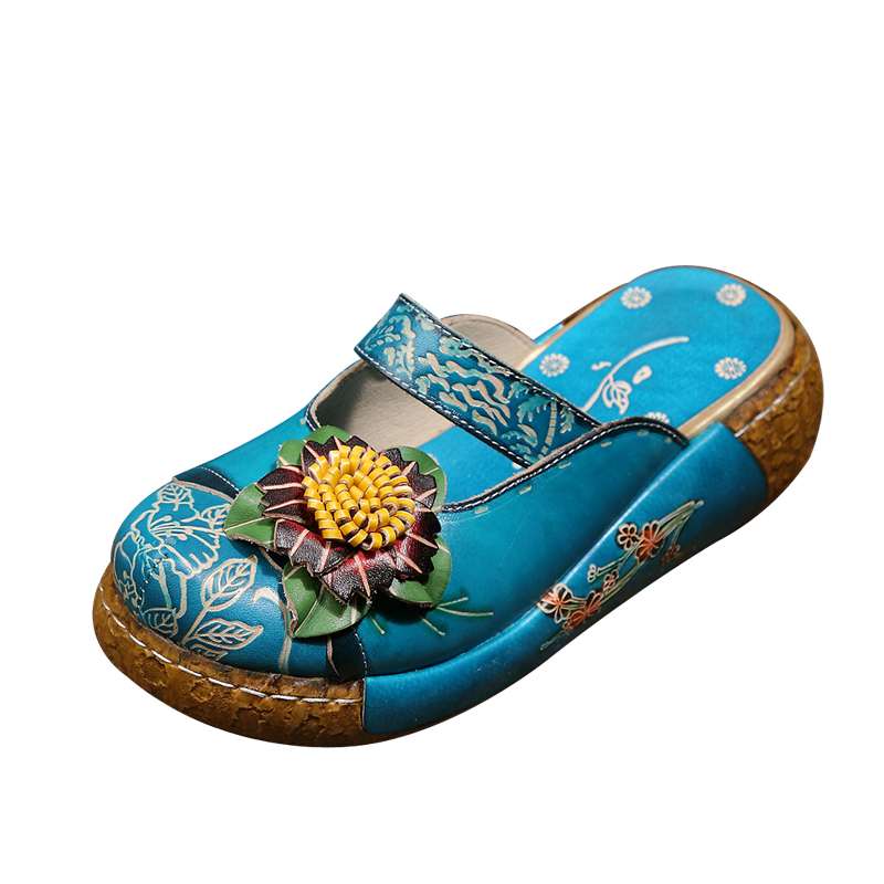 

Модные шлепанцы GKTINOO с цветами, обувь из натуральной кожи, ручная работа, шлепанцы на платформе, сабо для женщин, женские шлепанцы 10
