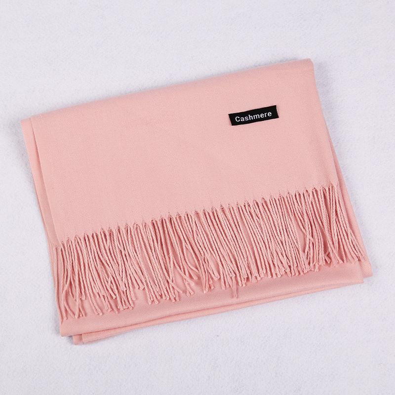 Solid Color Cashmere Scarf Women'S Autumn And Winter Explosion 220G Classic Light Board Monochrome Tassel Versatile Warm Shawl Gift