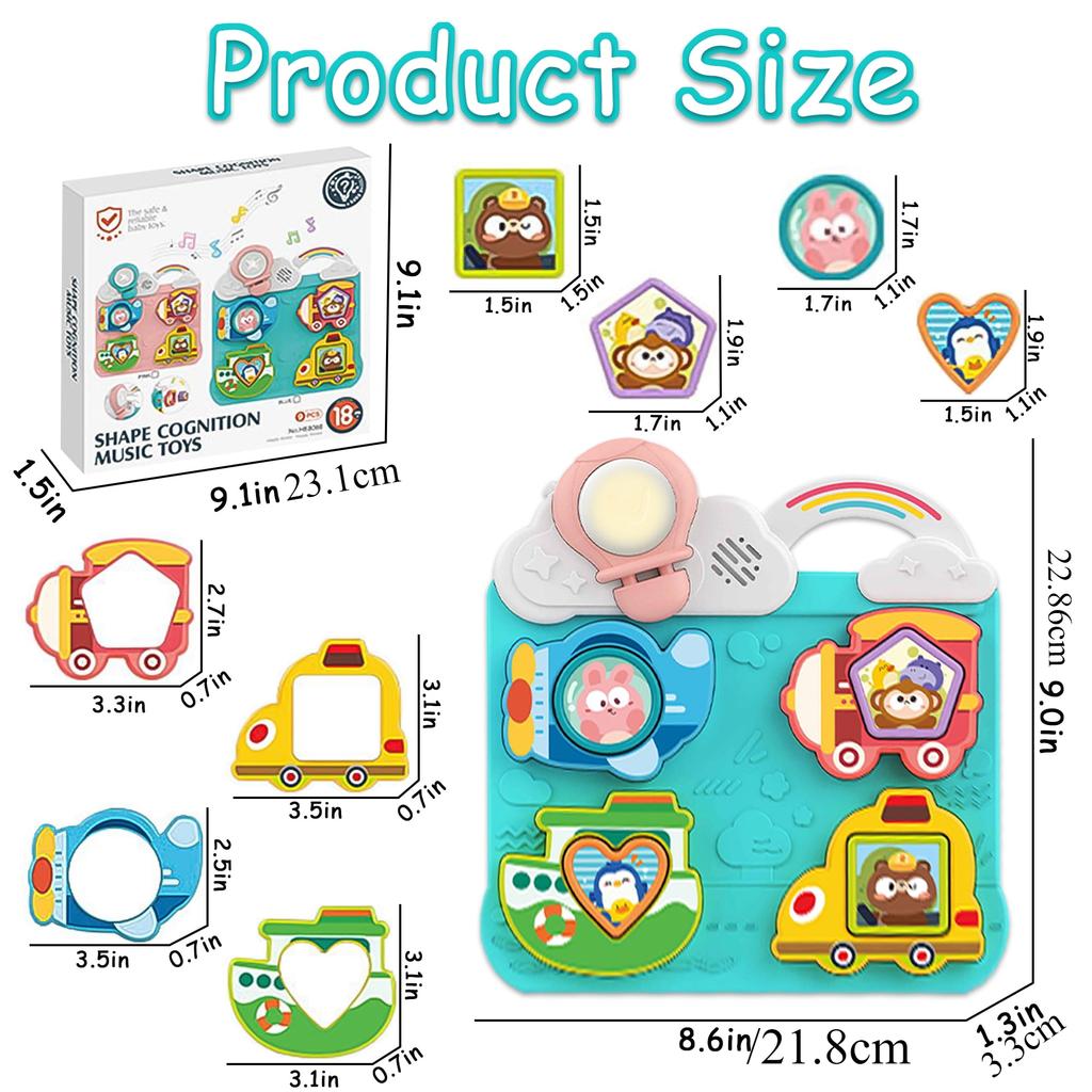 Montessori Busy Board Toy With Music & Light Fun Vehicle Building Blocks Cute Bear Monkey Bunny Matching Toys For Toddlers Kids