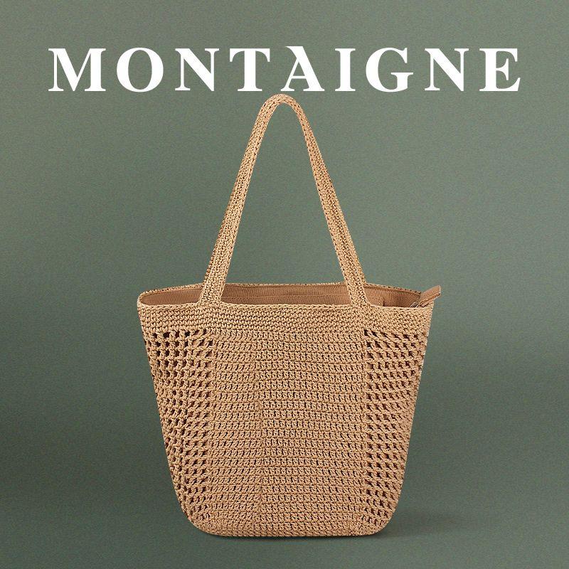 French Montaigne Korean Series Idle Style Handmade Knitted Shoulder Bag Woven Hollow Vacation Mesh Bag