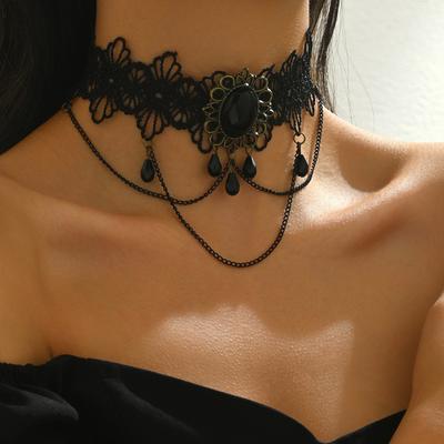 Europäischer und Amerikanischer Vintage Lolita Spitze Quaste Halsband Halskette Böhmisches Halsband