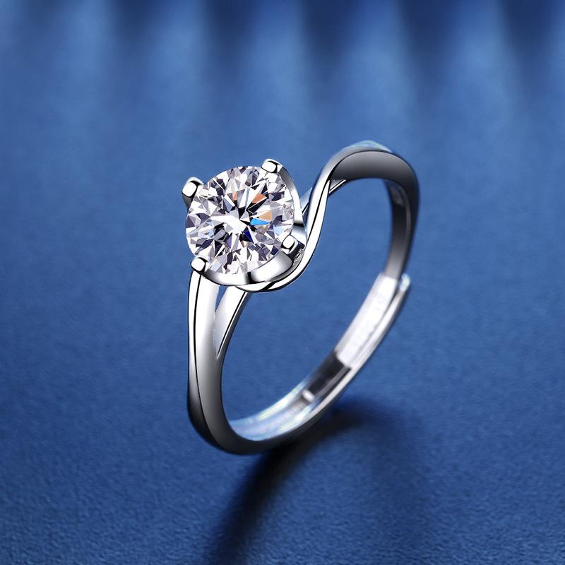 Bague Ringen 1ct VVS Moissanite Jewelry Snubní prsten 925 Sterling Silver pokovený bílým zlatem Čtyři otevřené prsteny Twist Design s drápy