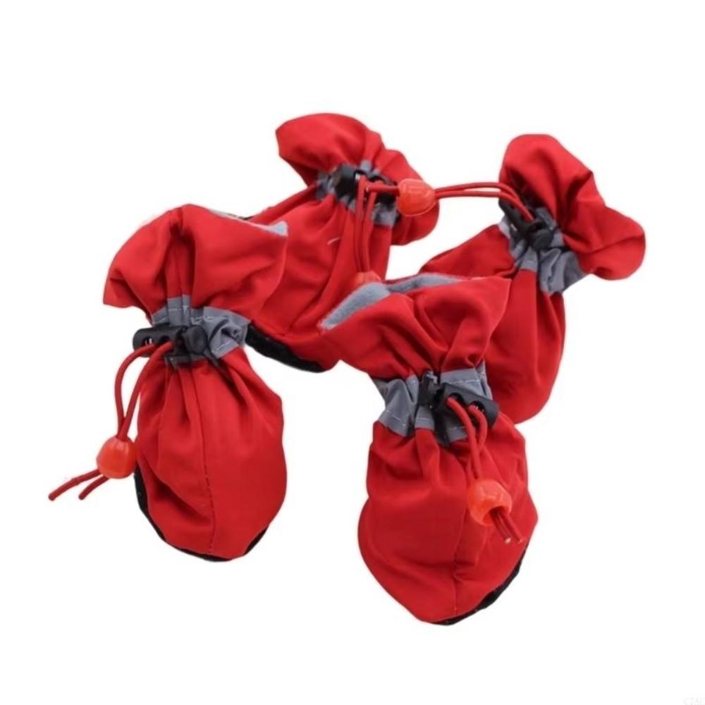 4Pcs Cozy Anti-Slip Pet Dog Shoes Anti-Scratch Adjustable Drawstring Dog Booties Thick Grip Waterproof Dog Boots for Puppy